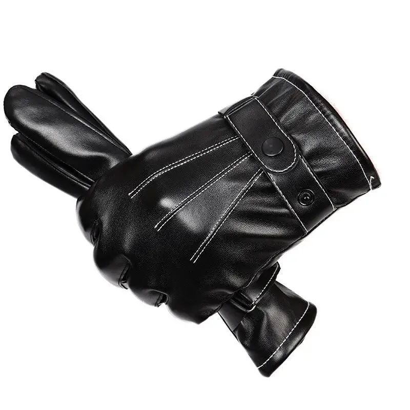 Thickened Warm Leather Gloves Unisex Touch Screen Mittens Glove Men Hiking Riding Outdoor Non-slip Leather Gloves