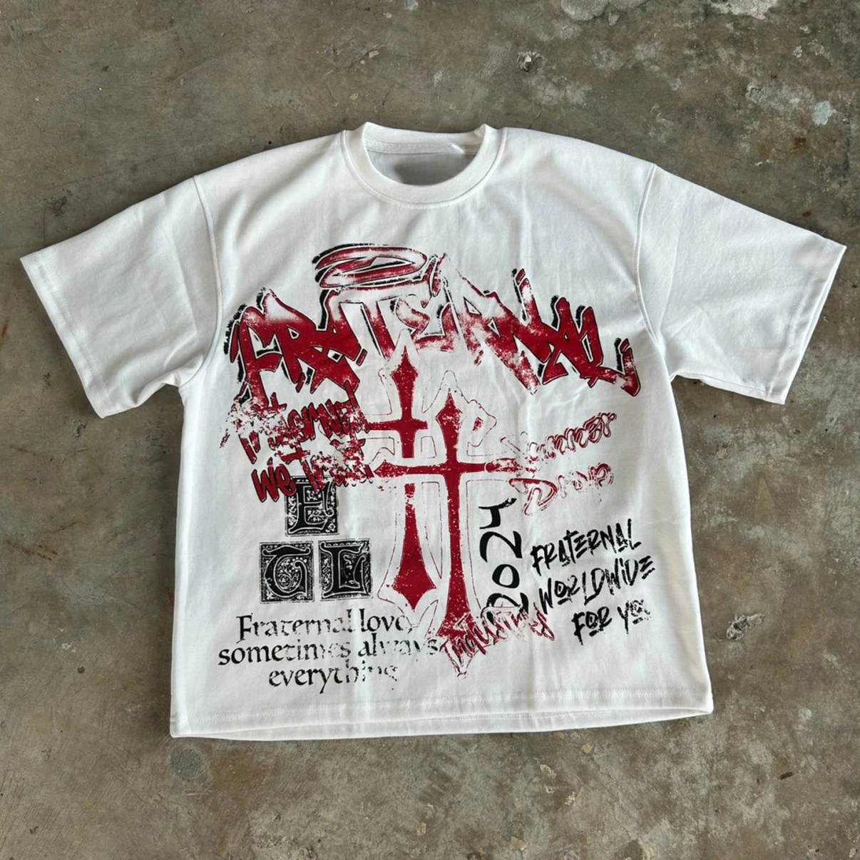 Vintage Fraternal Double Cross Graphic Cotton T-shirt  Men Y2K Summer Short Sleeves Oversize T-shirt Streetwear Women Tee Tops