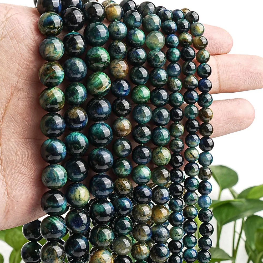 1 Strand Natural Stone Beads Strands Blue Green Tiger Eye Round Loose Spacer Beads For Jewelry Making DIY Bracelet Necklace