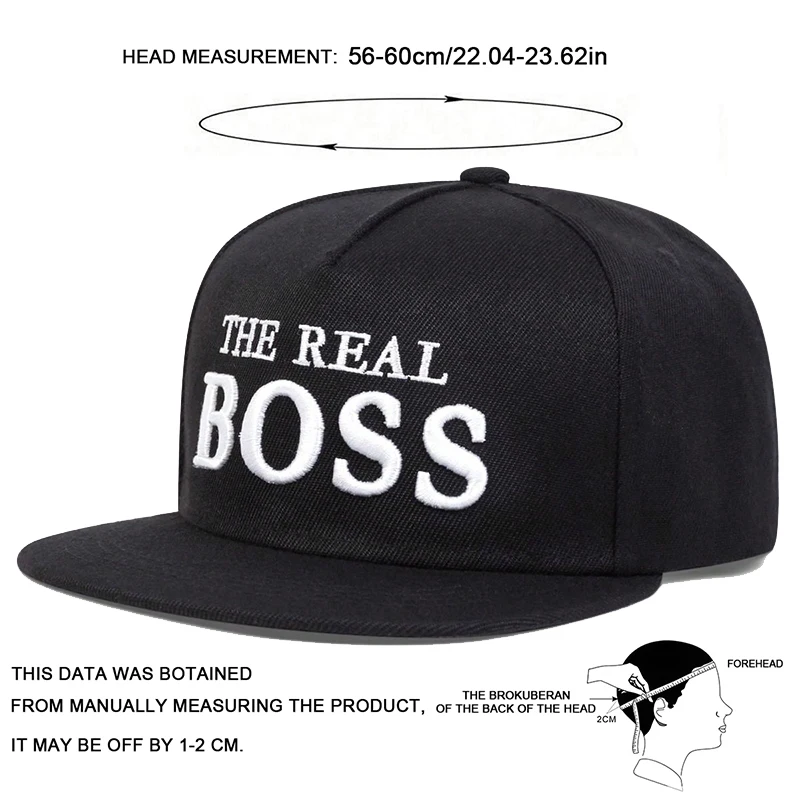 Uniseks THE REAL BOSS hafty czapki hip-hopowe moda Outdoor regulowane codzienne czapki baseballowe kapelusz z filtrem przeciwsłonecznym