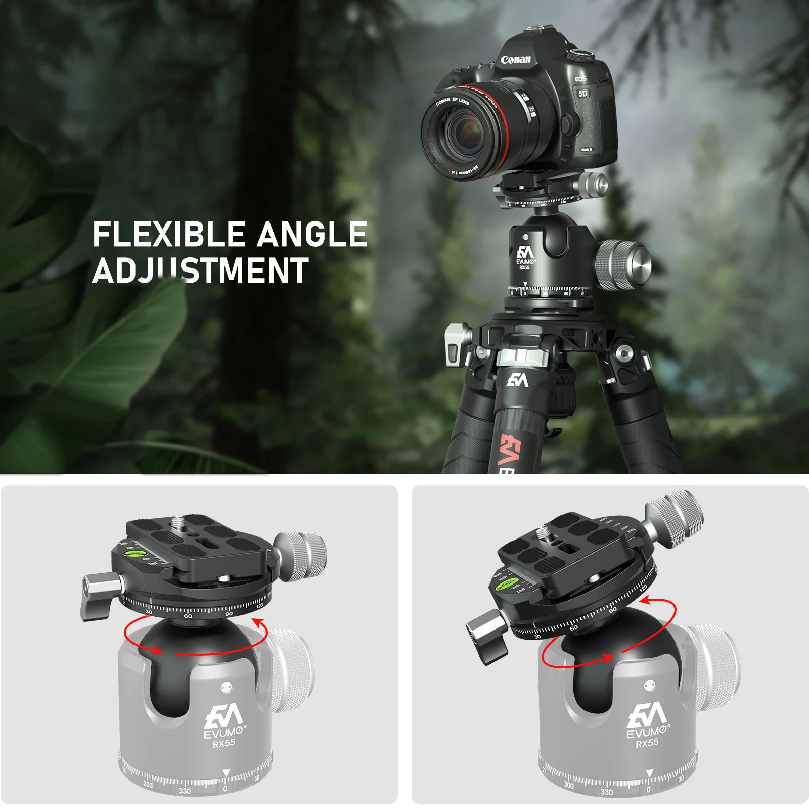 EVUMO RX55 55mm Ball Head Camera Double Panoramic Tripod Ball Head Arca Swiss Quick Release Plate for Tripod Ballhead Load 40kg