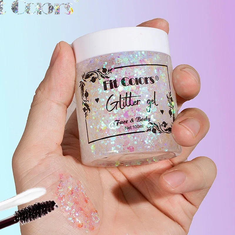 100ml Glitter Gel Eye Shadow Liquid Face Body Large Sequin Gel Multifunctional Colorful Loose Sequins Cream Party Decoration