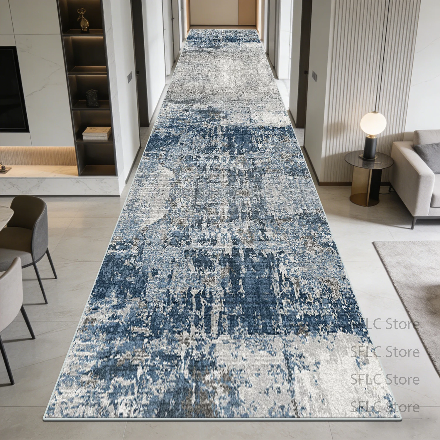 Modern Blue Grey Abstract Easy Clean Kitchen Rug Non-slip Soft Long Corridor Carpet Large Area Lint-free Long Runner Floor Mats