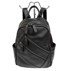 2024 Leather Fashionable Daily Matching Black Travel Backpack Trend Versatile Soft Leather Backpack for Women