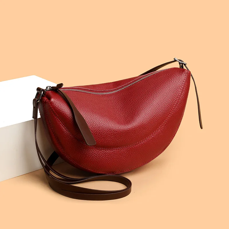 

New Leather Dumpling Bag Women's First Layer Cowhide Shoulder Armpit Bag Niche High-end Casual
