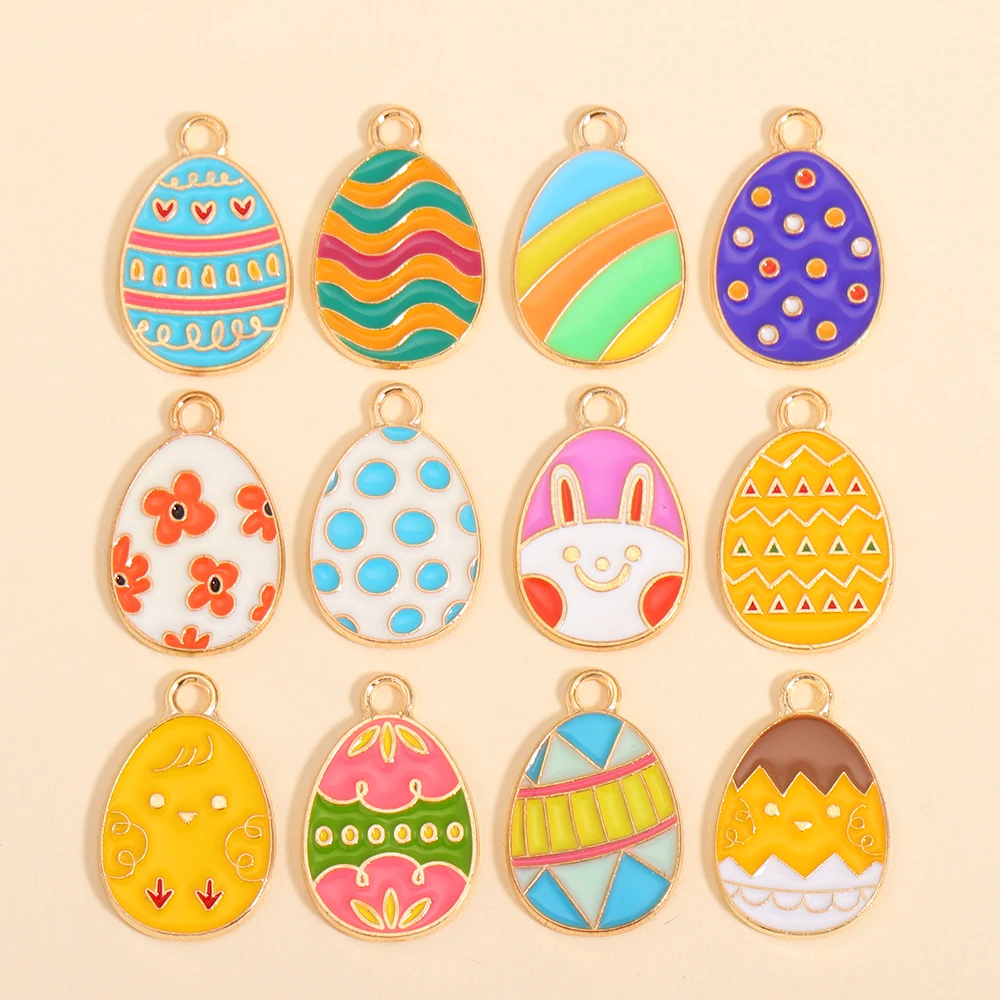 10Pcs Cartoon Easter Egg Enamel Charms for Diy Making Cute Fun Painted Eggshell Pendant Earrings Necklace Holiday Jewelry Gifts