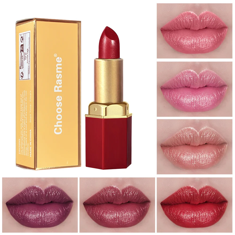 Lápiz Labial en Barra Dorado de 6 Colores, Textura Mate, Brillo Perlado, Lápiz Labial de Terciopelo, Regalo de San Valentín, 1 Unidad