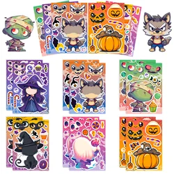 ハロウィーン用ステッカーセット,パズル,6ピース,カボチャ,幽霊,ミイラ,吸血鬼,顔,面白い,組み立てる,子供向け