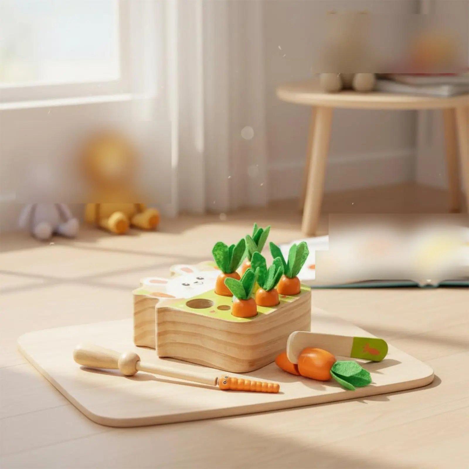 

Wooden Carrot Toy Set Hand-Eye Coordination Carrot Pulling Game Child-Centered Pull Toy Early Learning Bite Safe for Toddlers