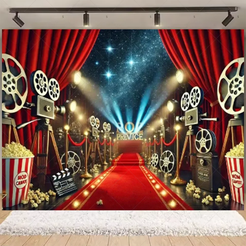 Filmabend-Themen-Hintergrund: Hollywood-Roter Teppich, Film-Event-Kulisse, Erwachsenen-Geburtstagsparty-Dekoration, Fotografie-Banner – Detail 4