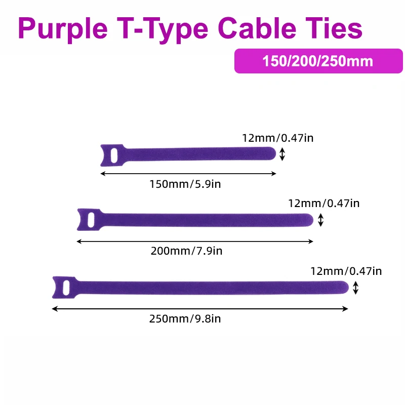 

10~1000pcs Purple T-type Cable Ties Plastic Releasable Nylon Hook Loop Wrap Zip Bundle Fastener Straps Detachable Wire Organizer