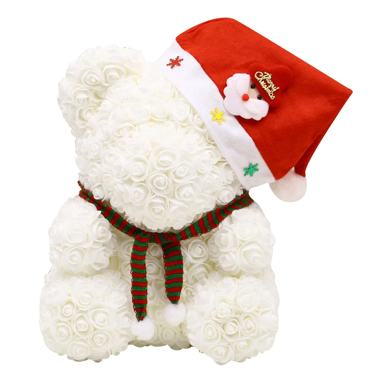 25cm Christmas PE Bear of Roses Bear Rose Flower Artificial New Year Gifts for Women Valentines Gift White