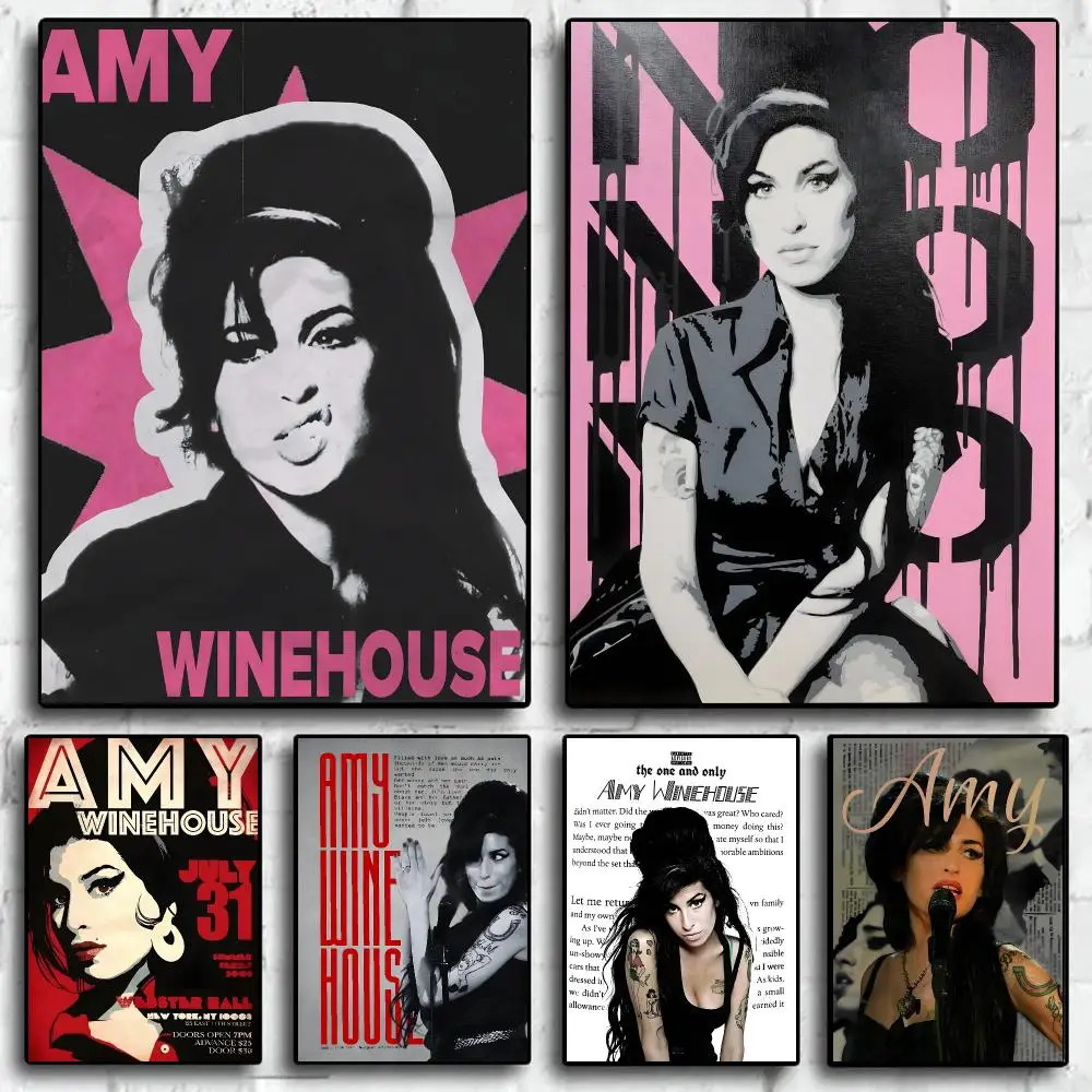 Singer A-Amy Winehouse Poster Waterproof PP Self-Adhesive,Removable Wall Decor For Bedroom Entrance Bar Cafe, Ideal Gift