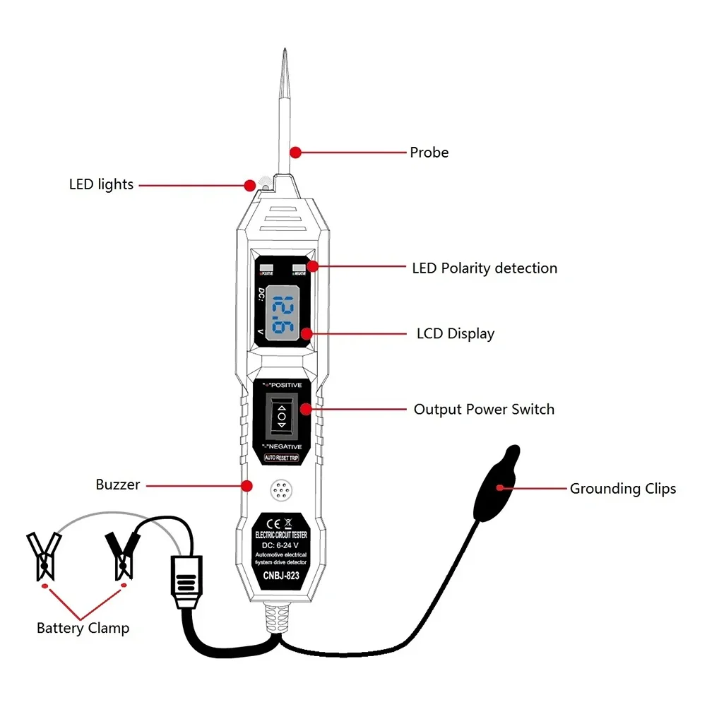 Automotive Circuit Tester Digital Test Voltage Display Circuit Tester Detector Pen Electric Voltage Front Lighting