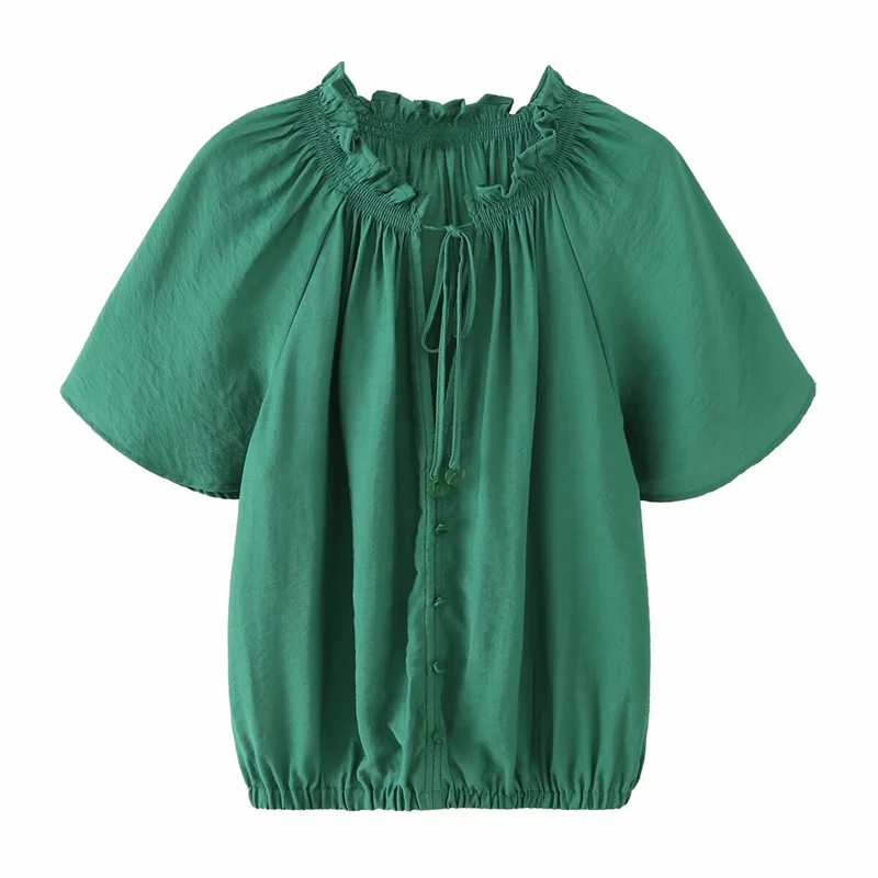 

Летняя женская блузка с коротким рукавом 2026: Новая модная повседневная свободная рубашка, короткая белая женская одежда