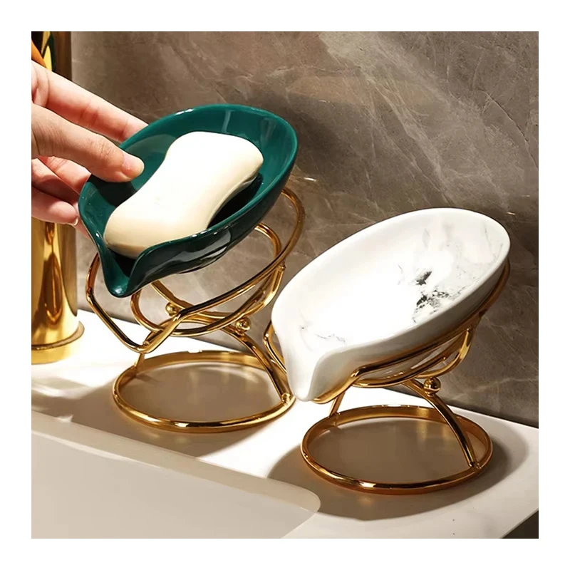 

Leaf Shaped Holder Ceramic Bathroom Soap Dish With Drain