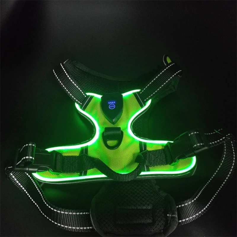 Dog Harness LED Luminous Light Up Pet Chest Strap Vest for Large Dogs Reflective Safety Outdoor Walking Dog Collars Accessories