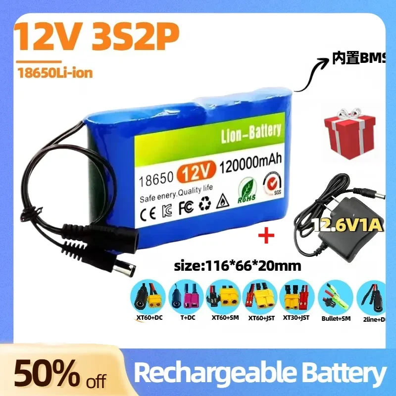 18650 New 3S2P 12V 12Ah Portable Super Rechargeable Lithium Ion Battery Pack Capacity DC CCTV Cam Monitor +12.6v Charger
