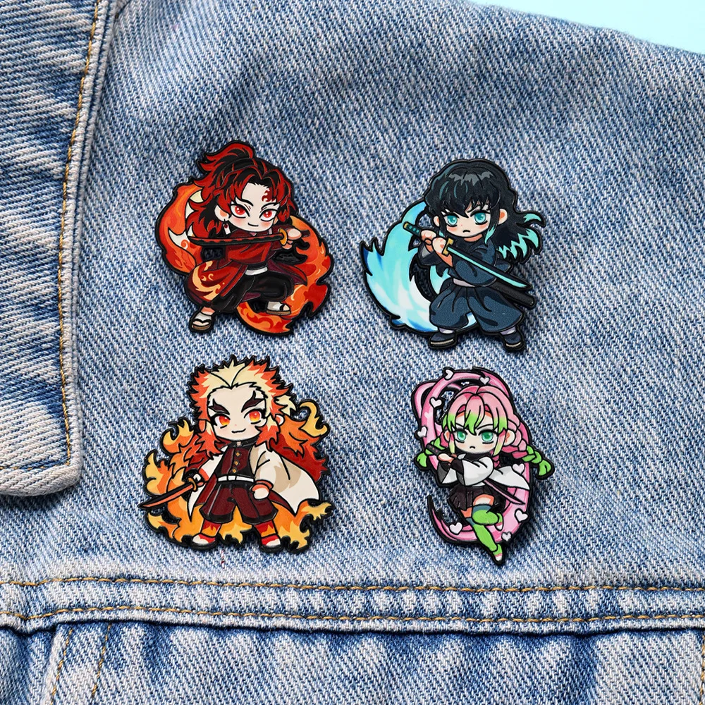 Demon Slayer Character Enamel Brooches, Kyojuro Tokitou Yoriichi Kanroji Metal Pins, Holiday Gifts for Anime Collectors