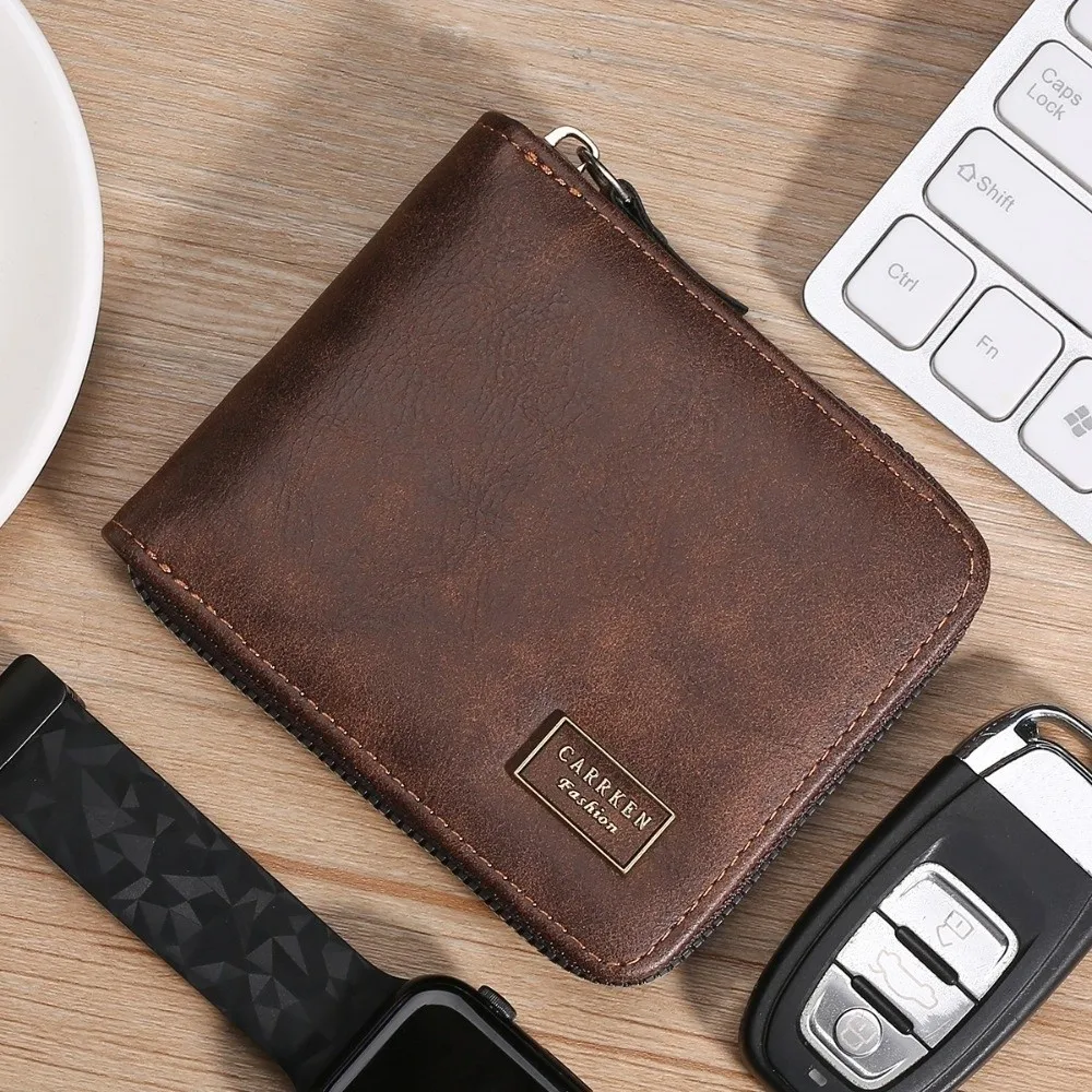 カジュアル多機能メンズショートウォレット薄型ジッパーPUレザーコインケース多機能大容量カードホルダーショッピング