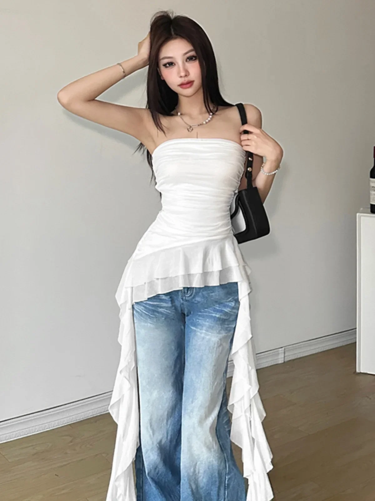 

Patchwork Tight Slimming Tube Top Vest Elegant All-Match Tight Waist Short Jacket CH16