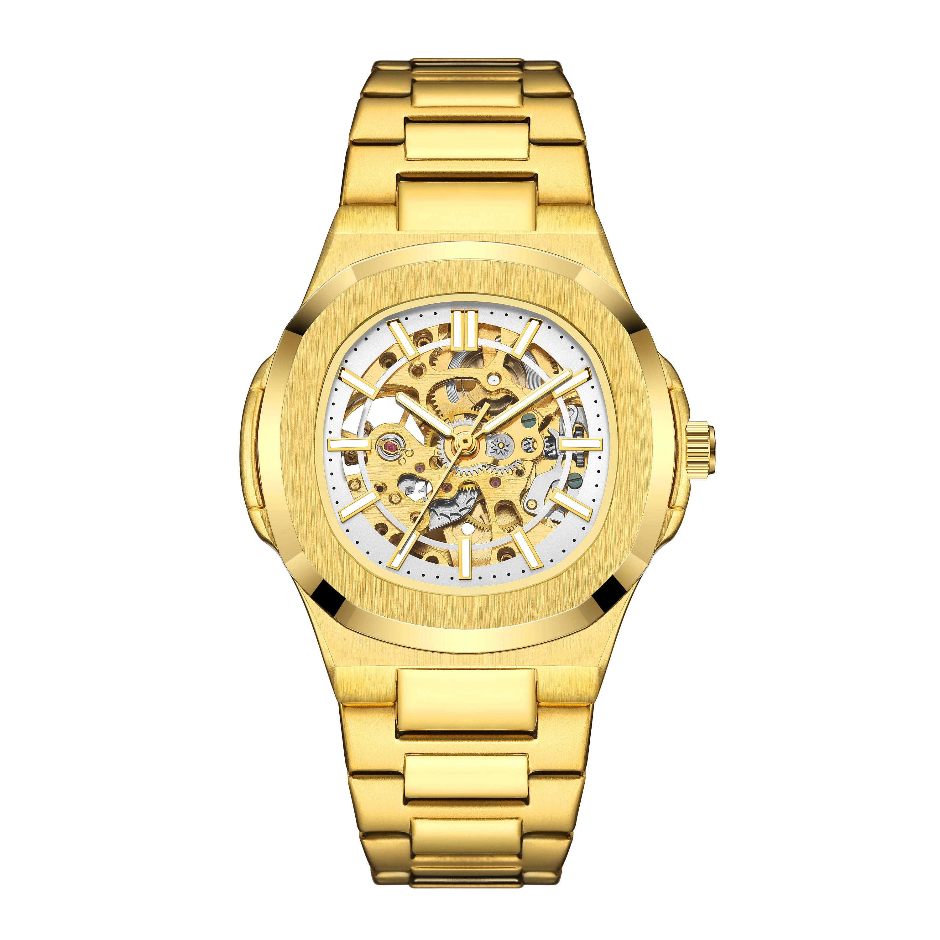 Herren Quarzuhr Mode Automatische Herrenuhr Edelstahl Wasserdicht Business Skelett-Uhr – Detail 4
