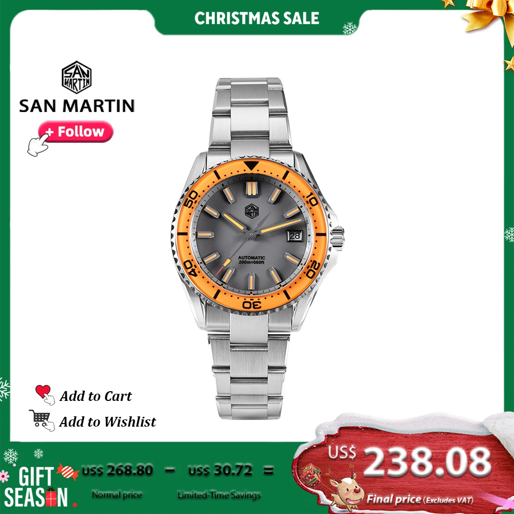 2025 San Martin Watch 39mm Enamel Dial Luminous Stainless Steel Dive NH35 Automatic Waterproof 200m Mechanical Watches SN0129