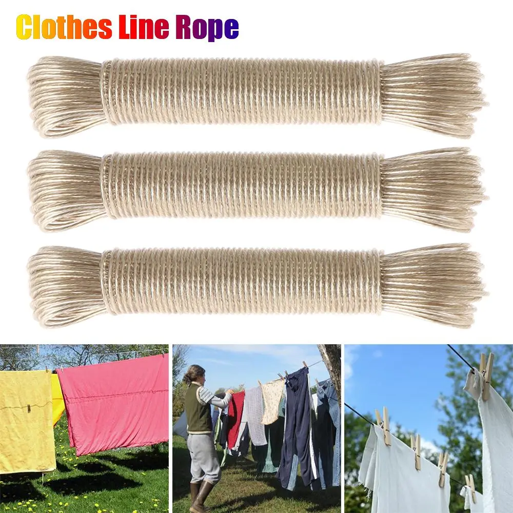 Hot Sale Plastic Coated Clothes Line Storage Strap 20m Laundry Drying Line Strong Steel Clothesline Rope Laundry Drying