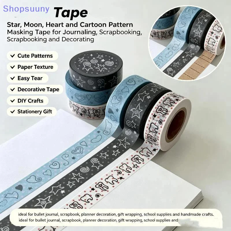 [SU] Wings Pentagram Teeth Cute Paper Decorative Tape Set Tape Pack For Bookkeeping DIY Journals Material School Stationery