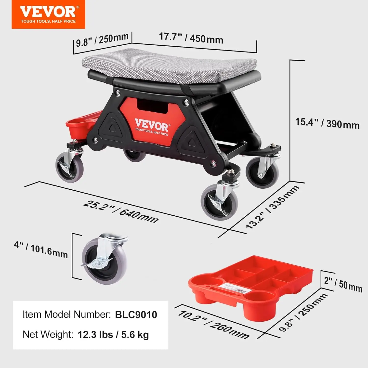 Mechanic Stool 300 LBS Capacity Garage Stool Gift for Men, Heavy Duty Rolling Mechanics Seat