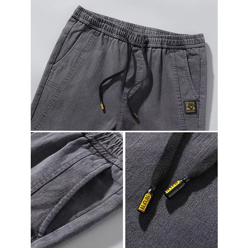 Men\'s Comfortable Business Casual Denim Pants Basic Plush Thermal Straight Leg Trousers Elastic Waist Lace Up Thicken Jeans Male