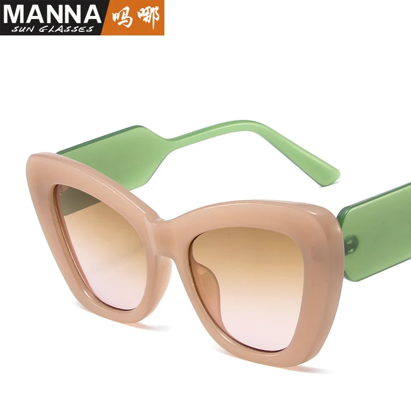 Fashionable and avant-garde color contrast hip-hop sunglasses, new modern design glasses, large frame, cat eyes, sunglasses,