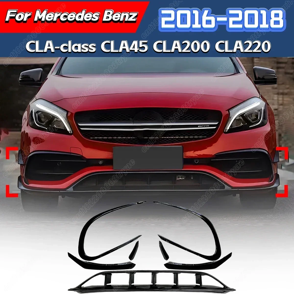 

For Mercedes-Benz CLA-class CLA45 CLA200 CLA220 2016 2017 2018 AMG Front Bumper Spoiler Splitter Front Air Knife Surround Kit