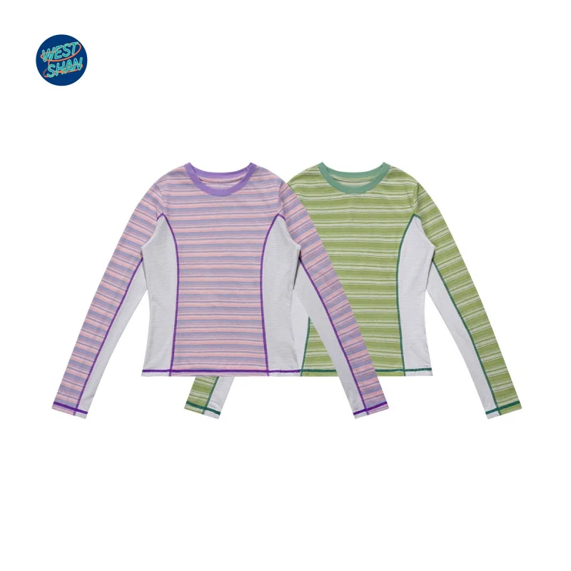 WESTSHAN EU US Size Outdoor Sports Stripe Slim-Fit Long-Sleeve T-Shirt Fall Winter Women Cycling Jersey Fitness Active Tshirt
