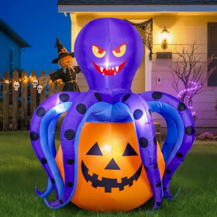 

6.2 FT Halloween Inflatables Decorations Outdoor - Octopus Pumpkin Blow Ups Yard Decoration with Built-in LEDs for Halloween Pa