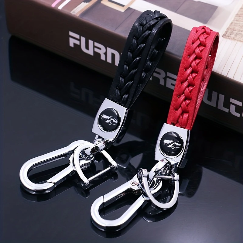 Business-Style Faux Leather Car Keychain, Couple's Ring Chain, Anti-Lost Ornament Accessory