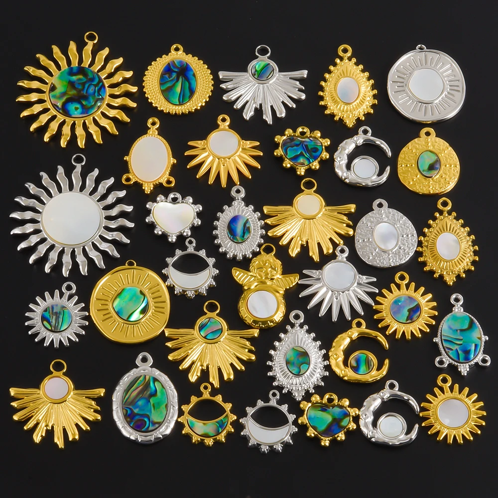 7Pcs Assorted Natural Abalone Shell Personality Chunky Pendant Bijoux Acier Inoxydable Vintage Irregular Sun подвеска Material