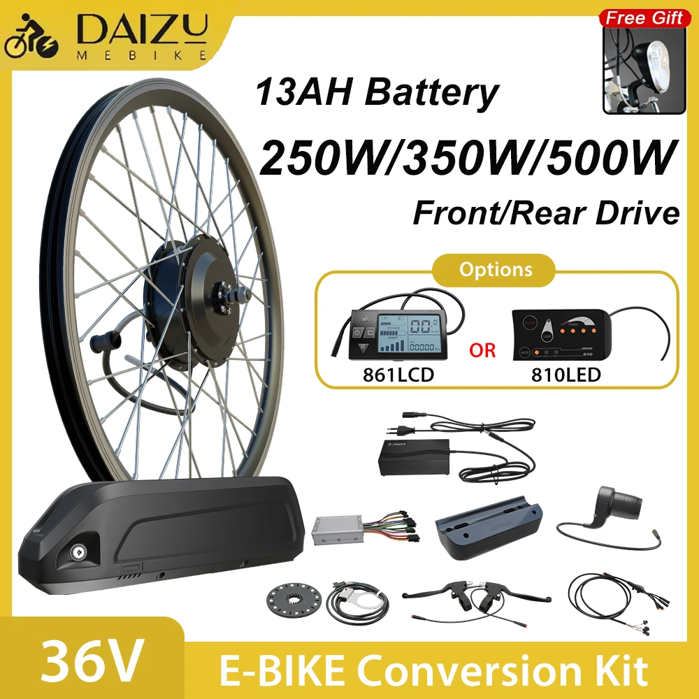 

36V 250W 350W 500W Electric Bike Conversion Kit 13Ah Hailong Battery Brushless Hub Motor for Front or Rear Wheel E-Bike Upgrade