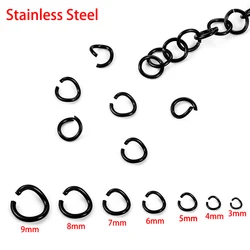 100-200pcs Black Stainless Steel Open Jump Ring Connector For DIY Necklace Bracelet Split Rings Jewelry Making Finding Wholesale