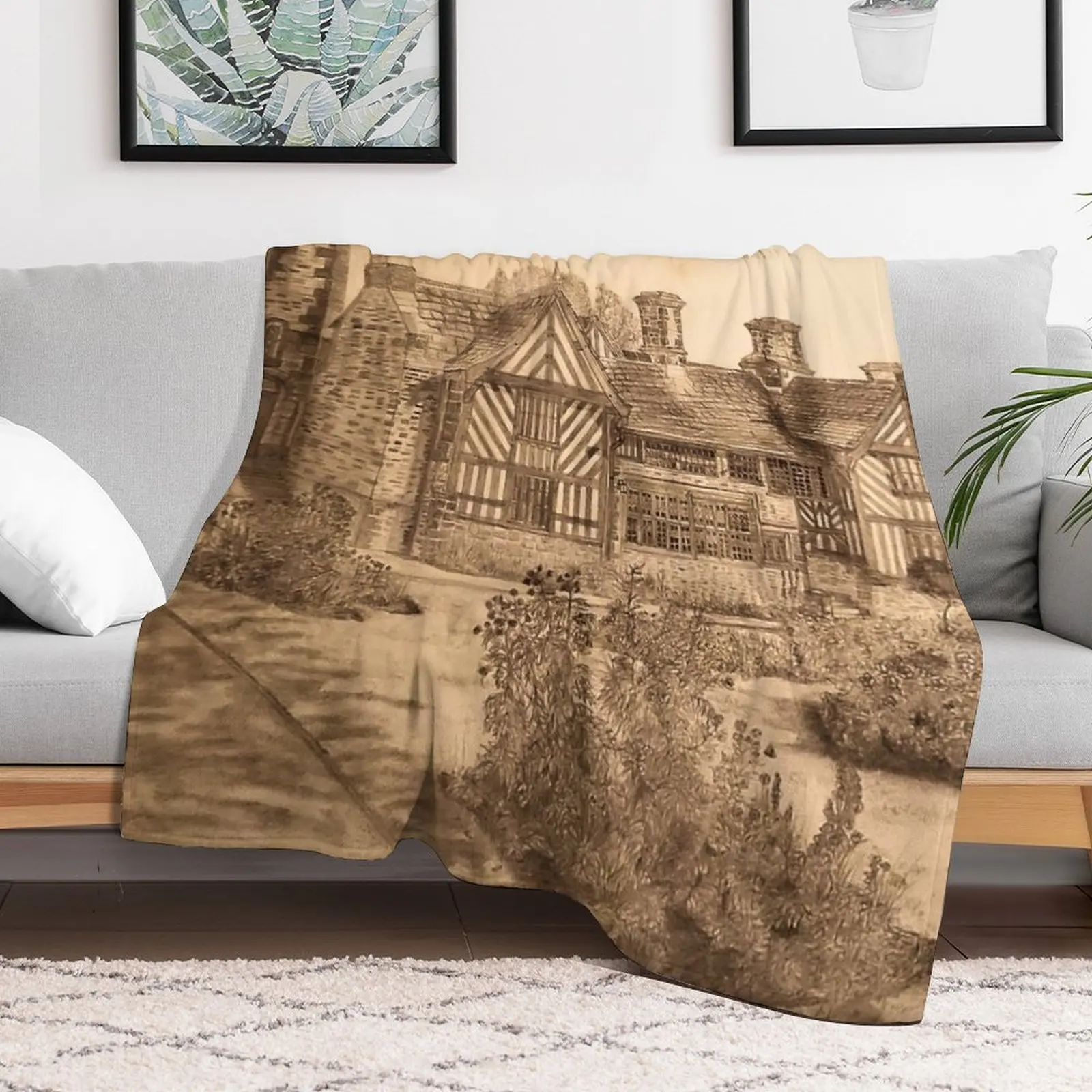 Shibden Hall Drawing Throw Blanket Cozy Warm Blanket for Bed Room Decor