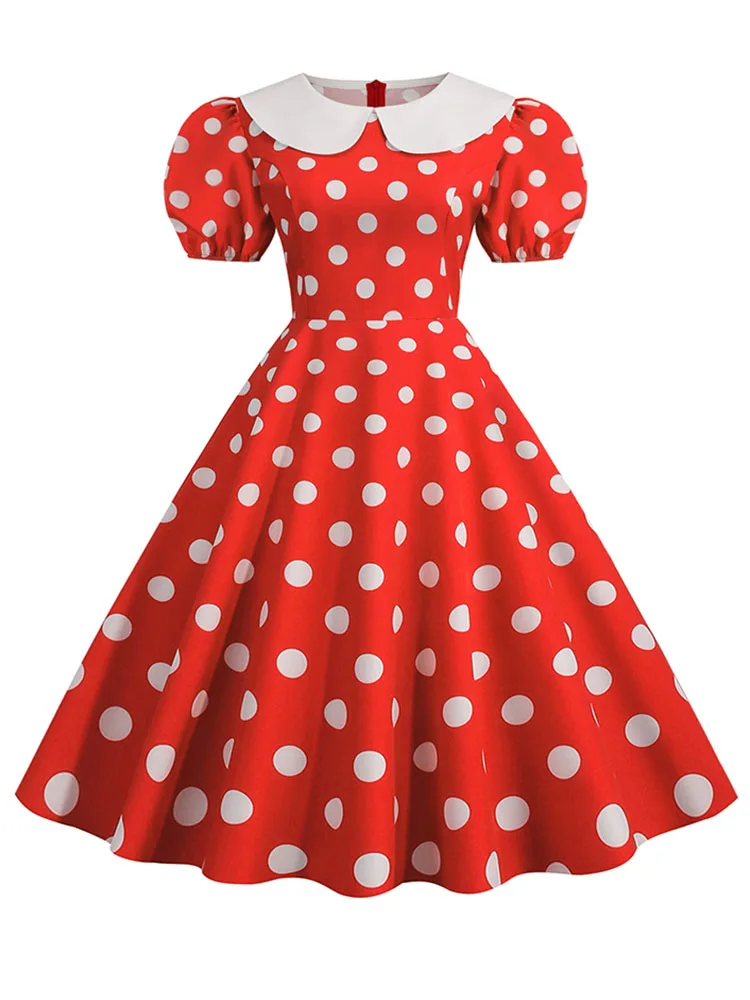 Black Polka Dot Printed Vintage Dress Women Summer Y2K Retro 50s 60s Pin Up Rockabilly Party Dress Robe Vestidos
