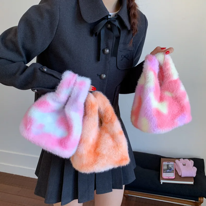 

Сумка из искусственного меха с градиентом, модная женская сумка через плечо с цепочкой, стильный модный пушистый кошелек
