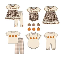 Boutique summer milk silk Thanksgiving clothes leopard print dress baby girl short-sleeved long pants boy Romper