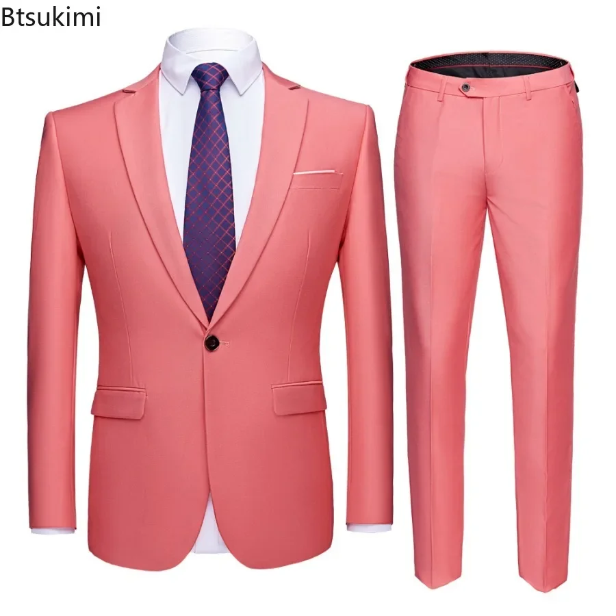 2024 Men Suits Wedding Two-pieces Fashion Business Party Elegant Luxury Blazer Coat and Pants Designer Sets Casual Men Clothing