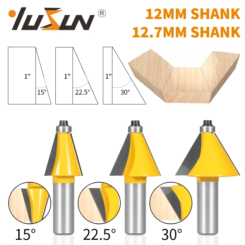 YUSUN 12MM 12.7MM Shank 15/22.5/30 Degree Chamfer Router Bit Woodworking Milling Cutter For Wood Face Mill