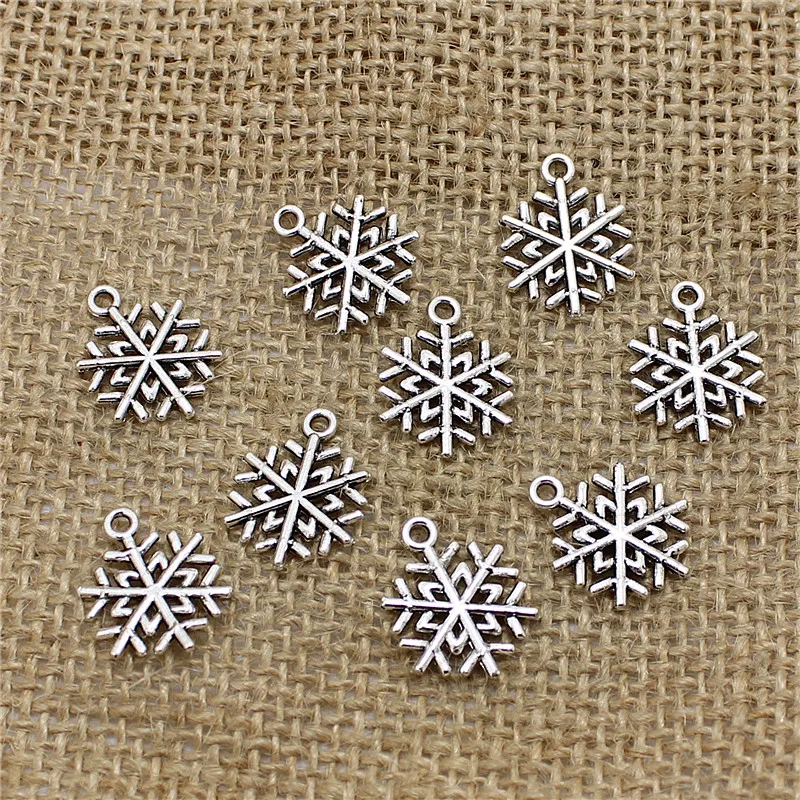 100 pcs/lot 15*20mm Antique Silver color Color snowflake charms For Jewelry Making Christmas Supplies T0497