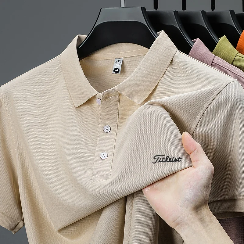 Business Casual Herren Neues Kurzarm-Poloshirt mit Kragen und Knöpfen, Einfarbig mit Schriftzug, Bequemes Atmungsaktives Herren-T-Shirt – Detail 30