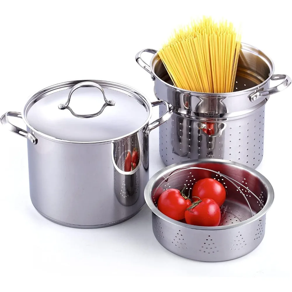 

Cooks Standard Pasta Pot 18/10Stainless Steel 12Quart,Spaghetti Cooker Steamer Stock Pot Multipots Strainer Insert,Stainless