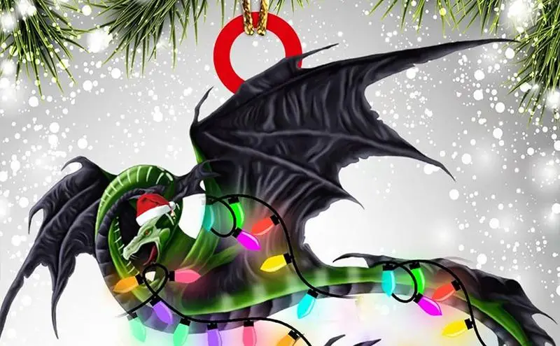 Christmas Tree Pendant 2D Acrylic Dragon Statue Christmas Decor Reusable Gothic Festive Decor with Ropes Flexible Car Pendant