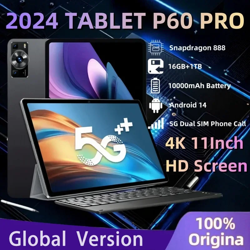 Original Version P60 Pro Tablet Snapdrago 888 16GB+1TB 11 Inch 4K Android 5G WIFI Dual SIM Card Phone Call Tablet PC